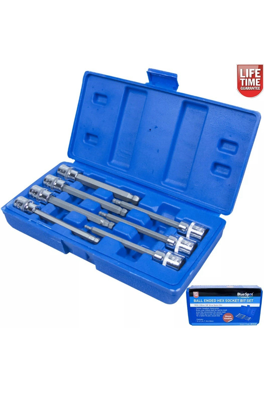 BlueSpot Ball End Hex Allen Key Long Reach Socket Set 7 Pc 3/8 Inch Drive