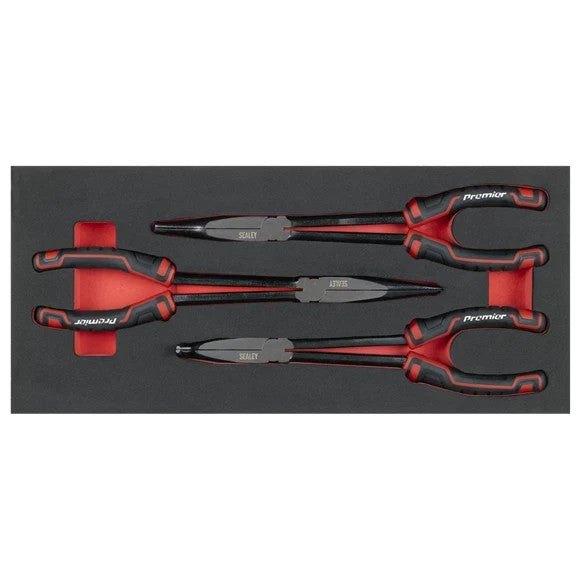 Sealey Tools Long Needle Nose Pliers 3 Piece Set Straight Bent In EVA Tray STP