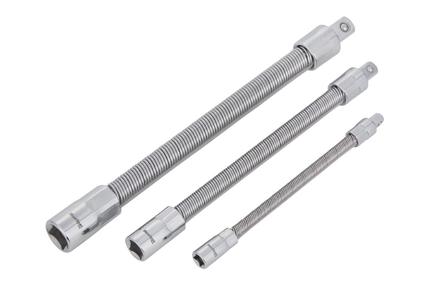 BlueSpot 3pc Socket Flexible Extension Bar 1/4" 3/8" 1/2" Drive Set Long Reach