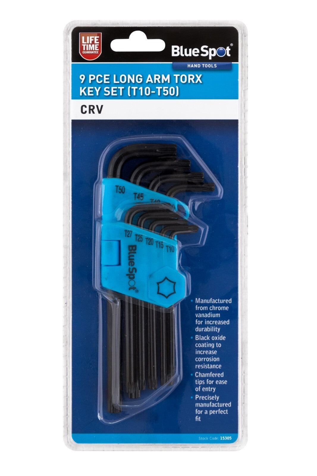 BlueSpot Tools 15305 9-Pieces Long Arm Torx Key Set (T10-T50) 15305