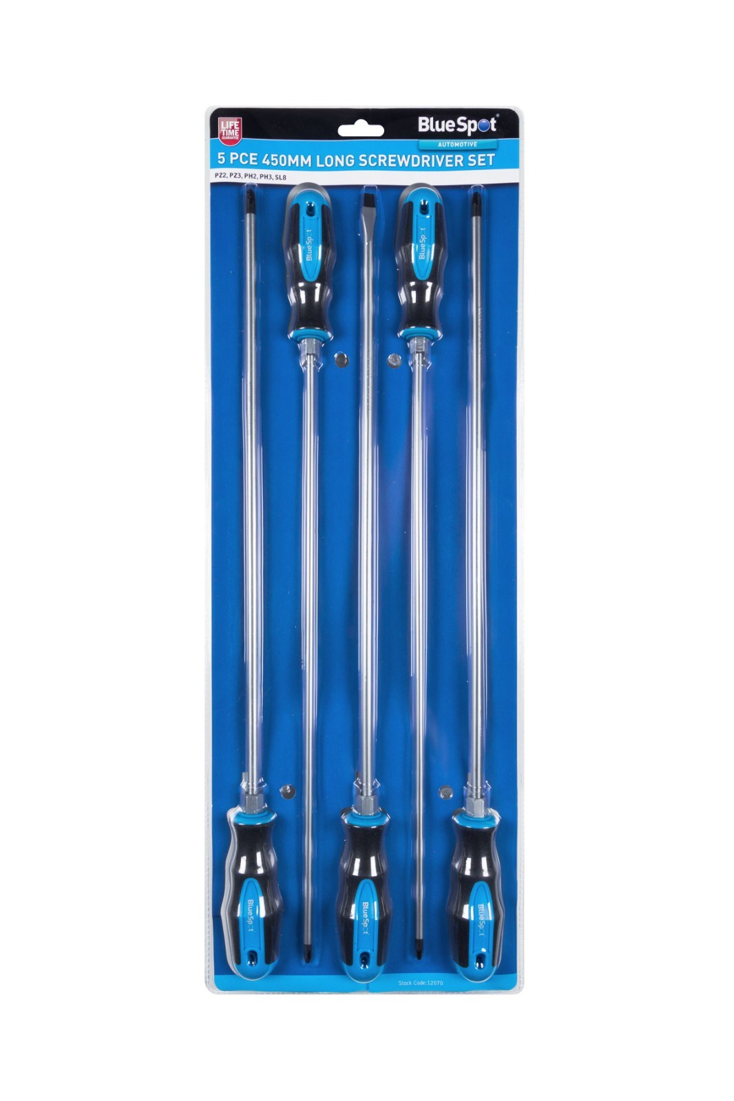5pc Extra Long Reach Screwdriver Set Phillips Flat Magnetic Tip 450mm 12070