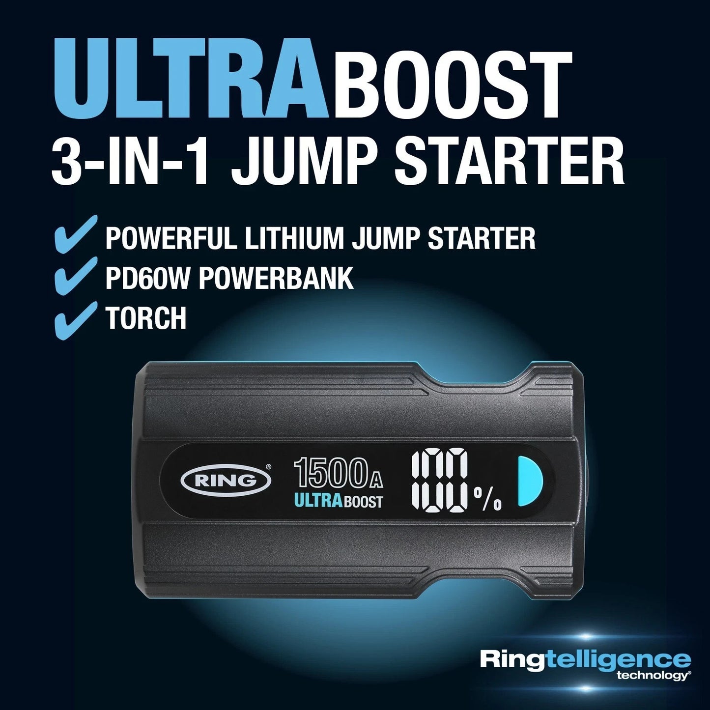 Ring ULTRABOOST 1500 Lithium Car Jump Starter Battery Booster 12v 1500a RJS030