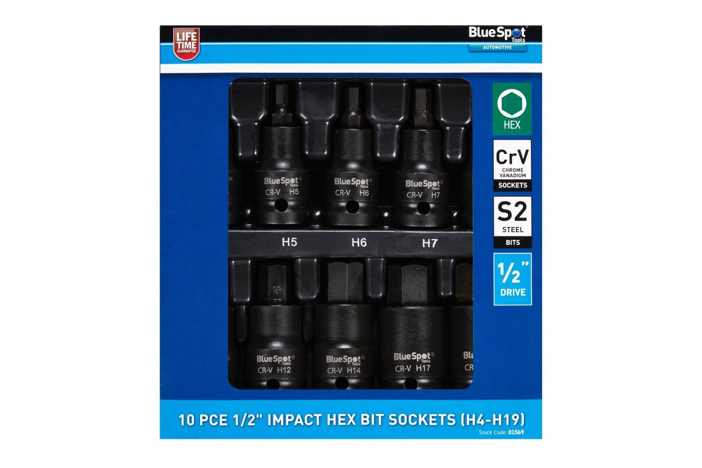 BlueSpot Impact Allen Key Hex 1/2" Drive Bit Socket Set H4 - H19 Bits 10pc 01569