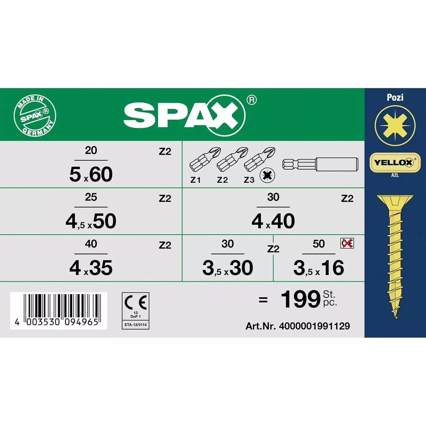 Spax 199 Piece Assorted Screws & Bits Set