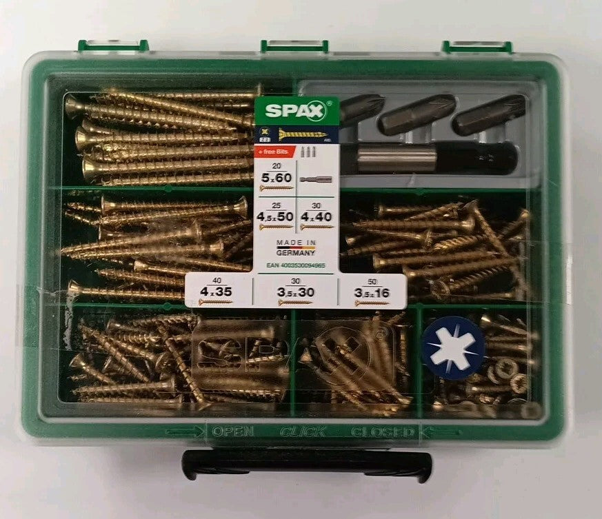 Spax Screw Assortment Box Kit Pozi Yellow with Bits 199/245 Pcs German Made