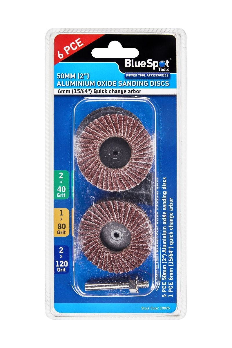 Blue Spot Tools 6 PCE 50mm (2") Aluminium Oxide Sanding Discs bsp19075