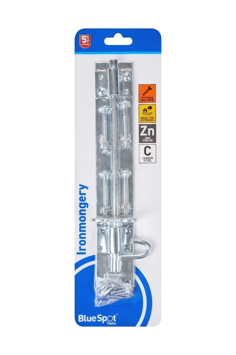 Blue Spot Tools Ironmongery 250mm Zinc Plated Brenton Bolt bsp78017