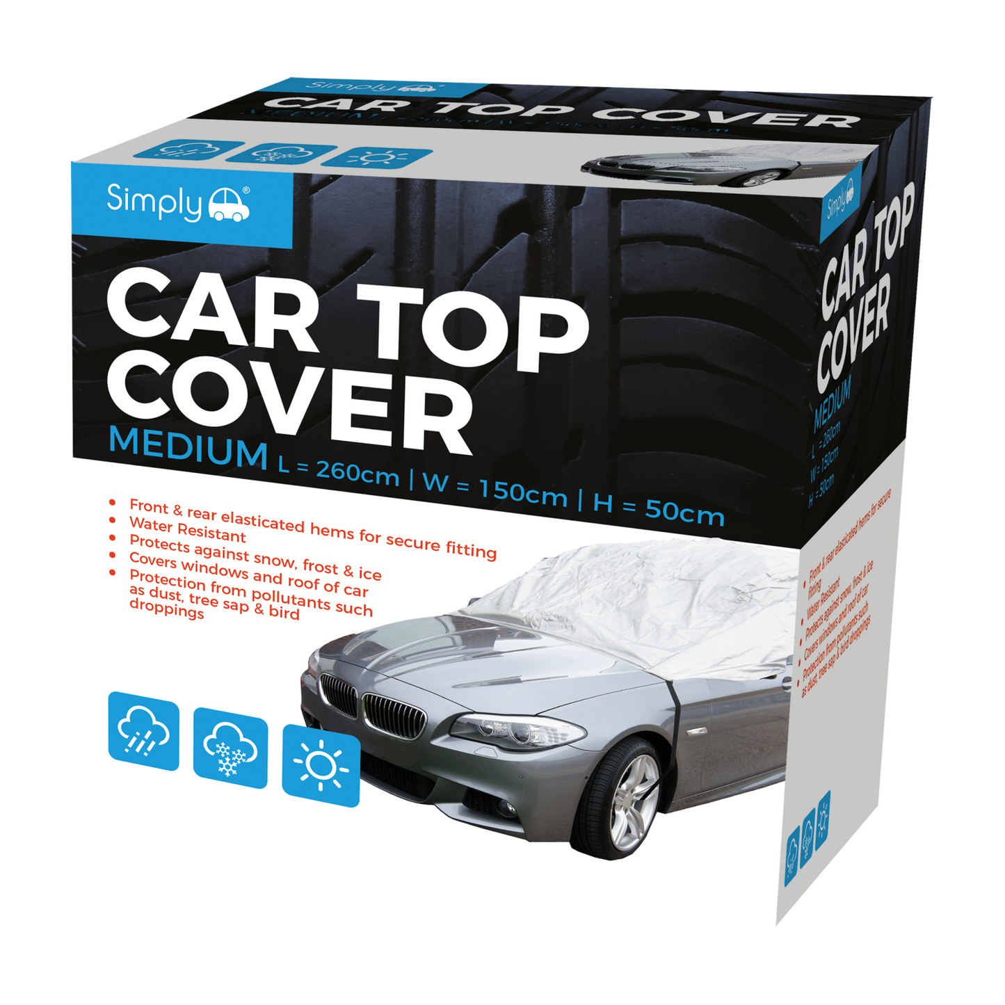 Simply Water Rain UV Sun Frost Resistant Fully Breathable Car Top Cover - Medium