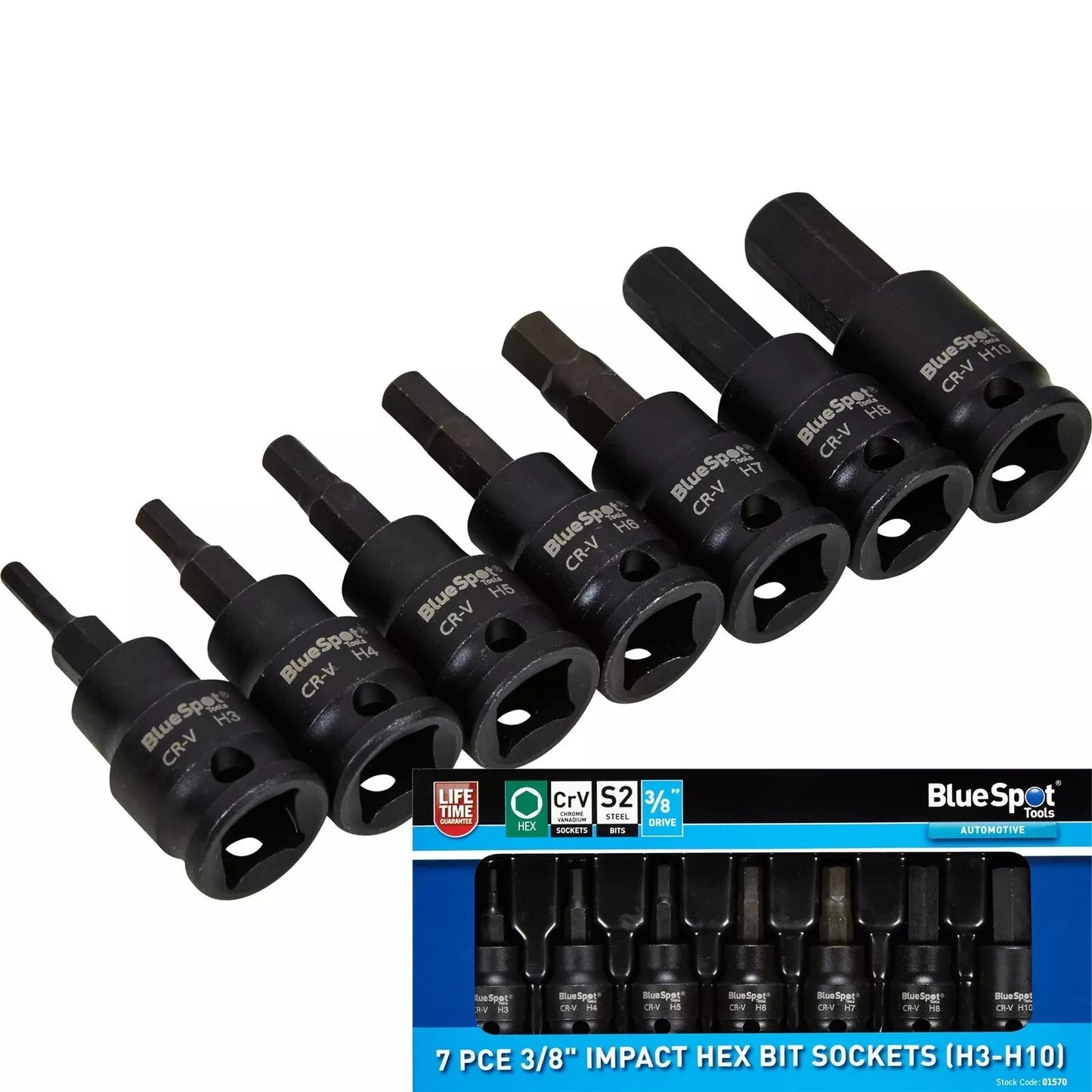 BlueSpot Impact Allen Key Hex 3/8" Drive Bit Socket Set H3 - H10 Bits 7pc 01570