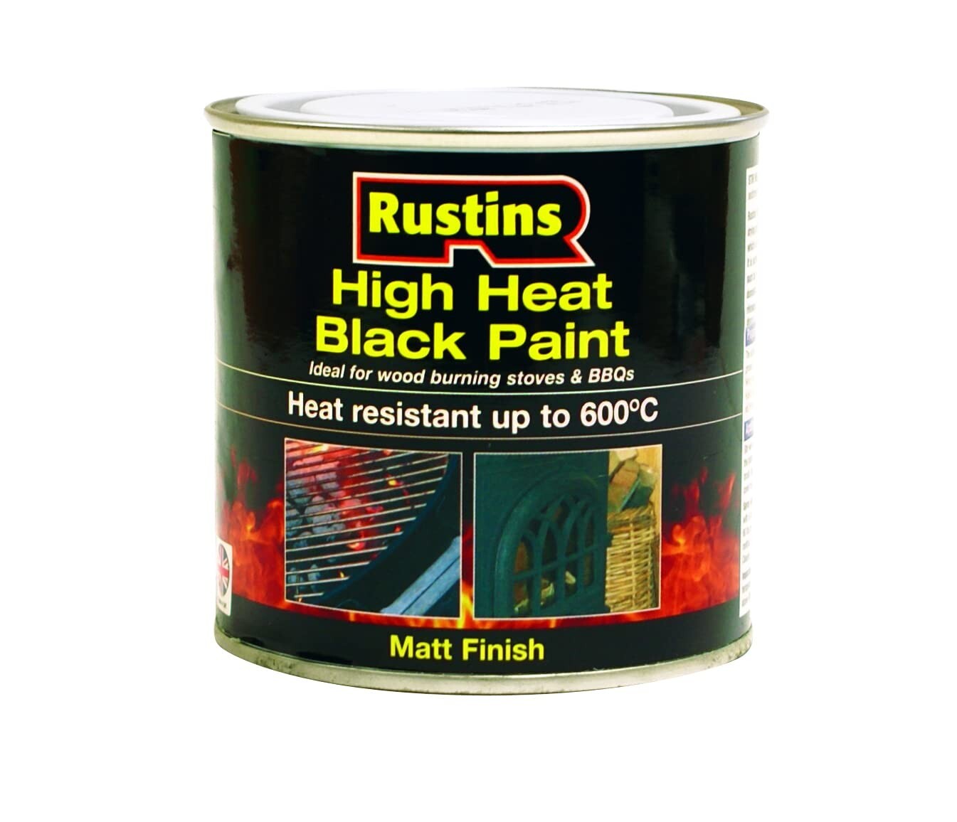 High Heat Matt Black Stove BBQ Paint Rustins 500ml Use up to 600°C Fast Drying