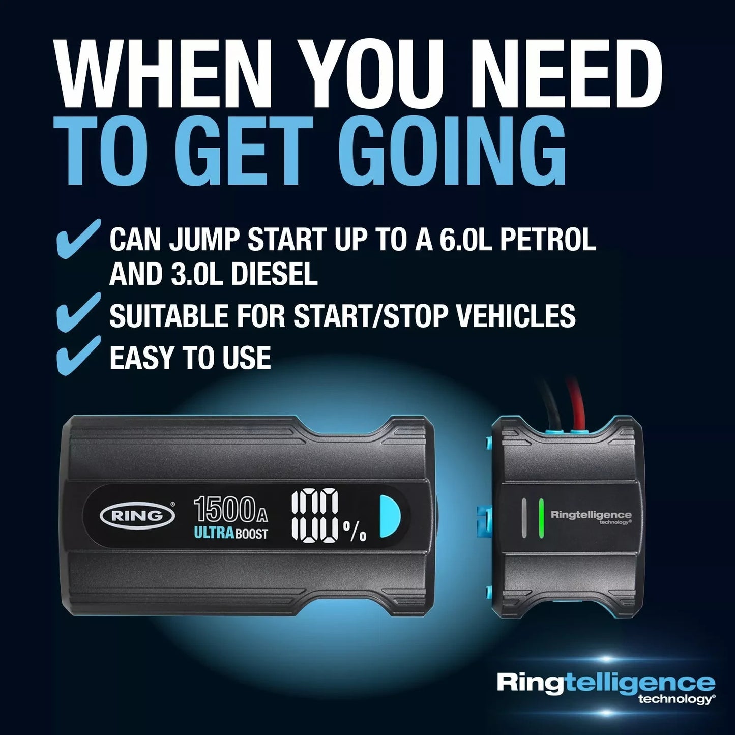 Ring ULTRABOOST 1500 Lithium Car Jump Starter Battery Booster 12v 1500a RJS030
