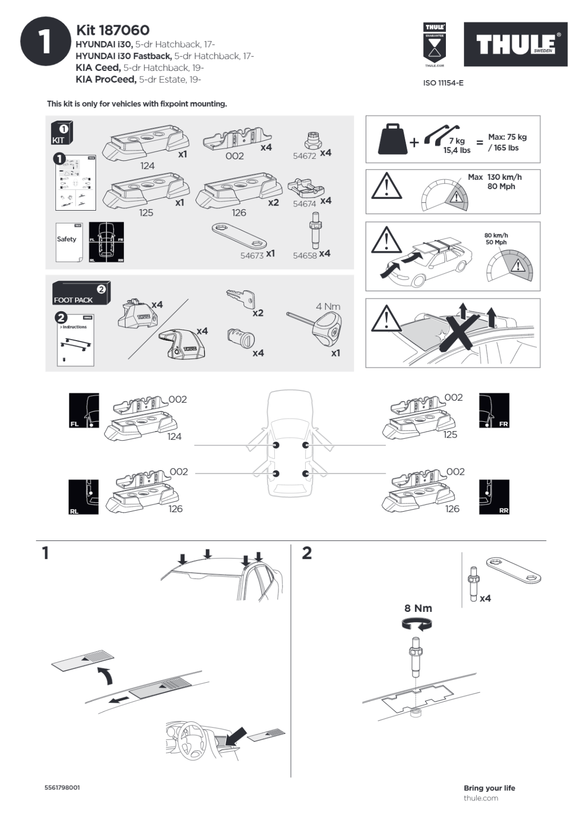 Thule Roof Bar Fitting Kit for Fit Points 187060 4 Pack