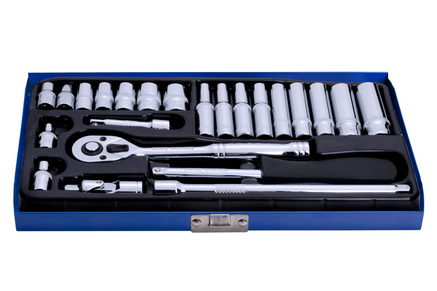Bluespot 24pc Metric Standard & Deep Socket Set 1/4" Drive Ratchet 4mm - 13mm