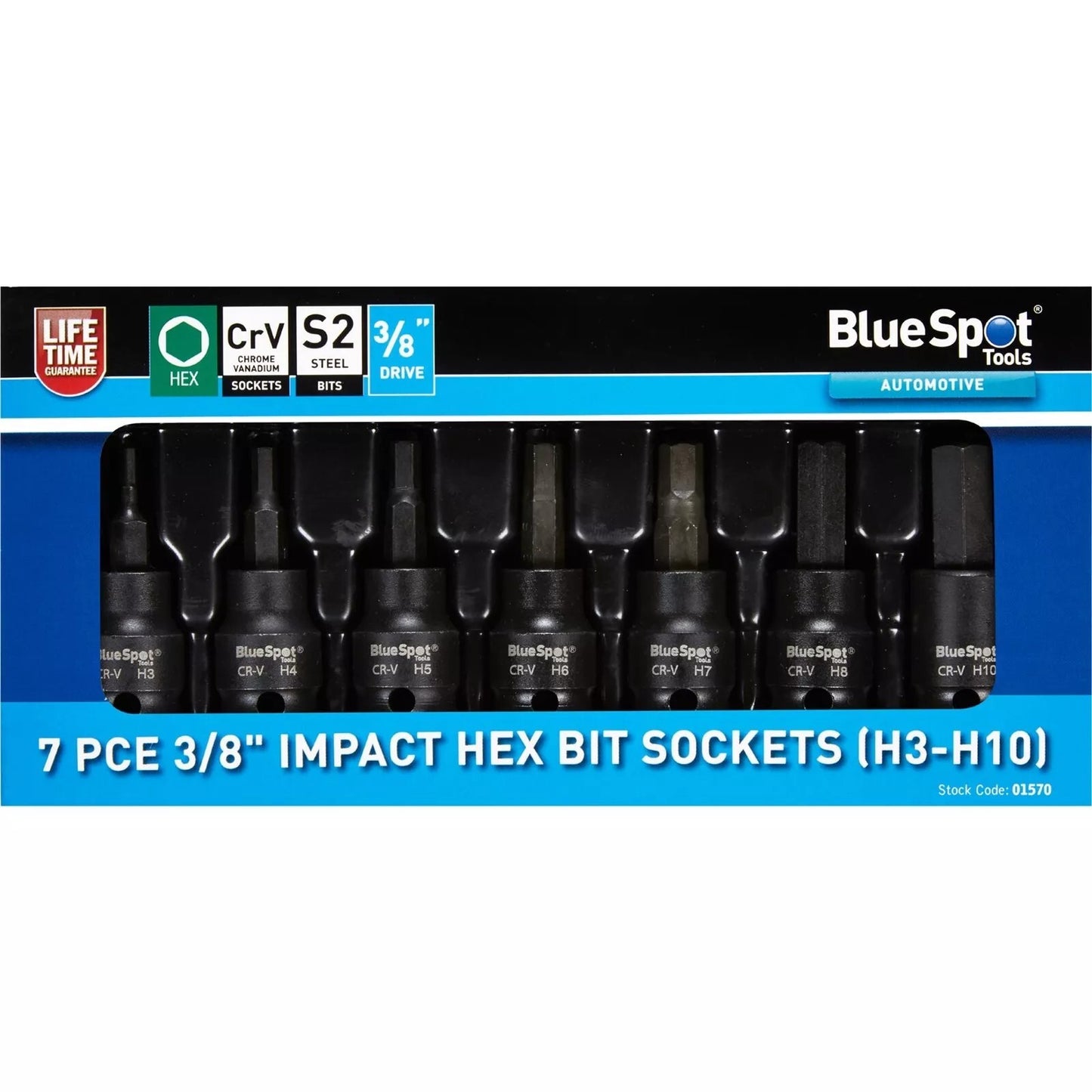 BlueSpot Impact Allen Key Hex 3/8" Drive Bit Socket Set H3 - H10 Bits 7pc 01570