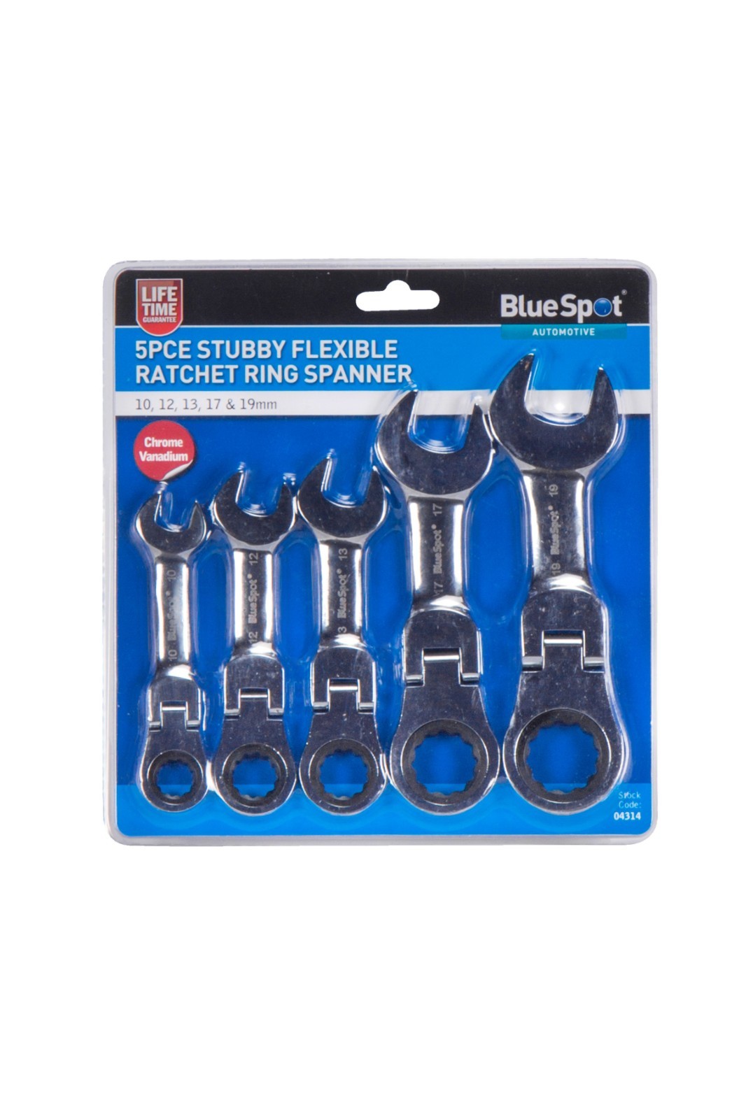 5pc Flexi Stubby Ratchet Spanner Set Flexible Short Reach Wrench Spanners 04314