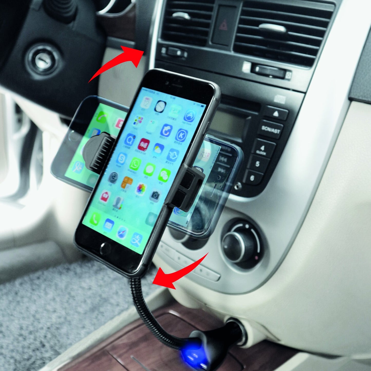 2-Port In-Car USB Charger & Holder, 5V, 2.1A - SIMPLY PH006
