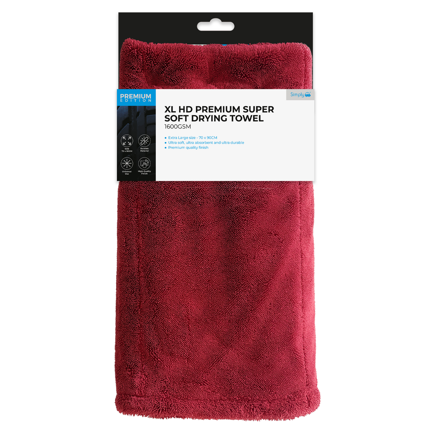 SIMPLY AUTO XL 1600GSM PREMIUM SUPER SOFT DRYING TOWEL XLSDT1