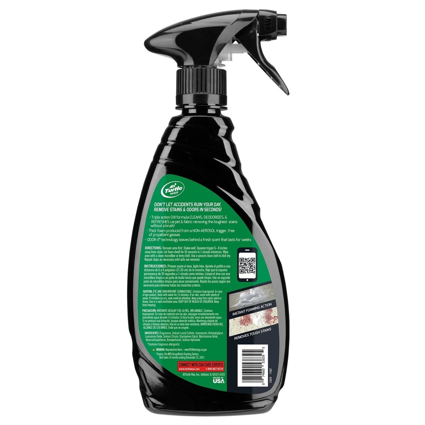 Turtle Wax Spot Clean 500ml, stain & Odor Remover for Carpets & Fabric