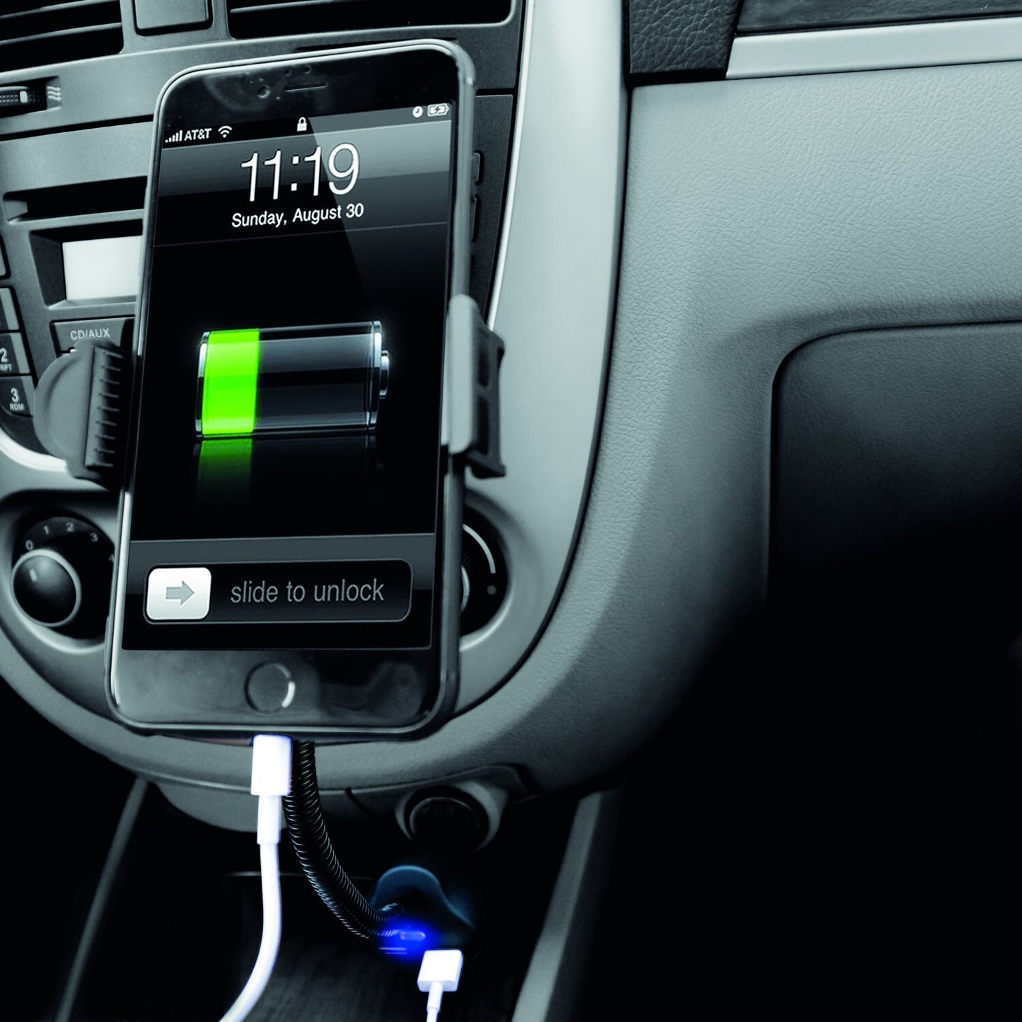2-Port In-Car USB Charger & Holder, 5V, 2.1A - SIMPLY PH006