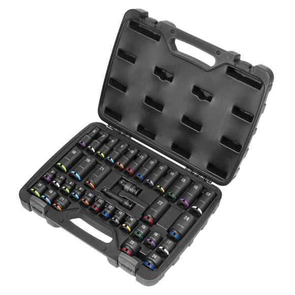 SEALEY DEEP & SHALLOW IMPACT SOCKET Set 3/8"Dr 36pc 6mm-24mm 6pt Hex Sockets Set