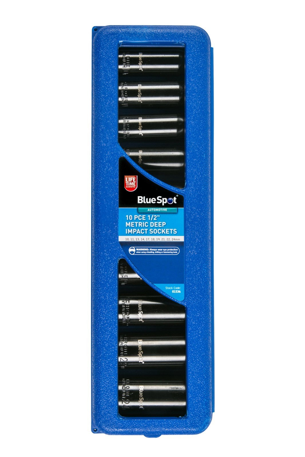 BlueSpot 10pc 1/2" Drive Metric Deep Impact Sockets Socket Set 10mm - 24mm 01536