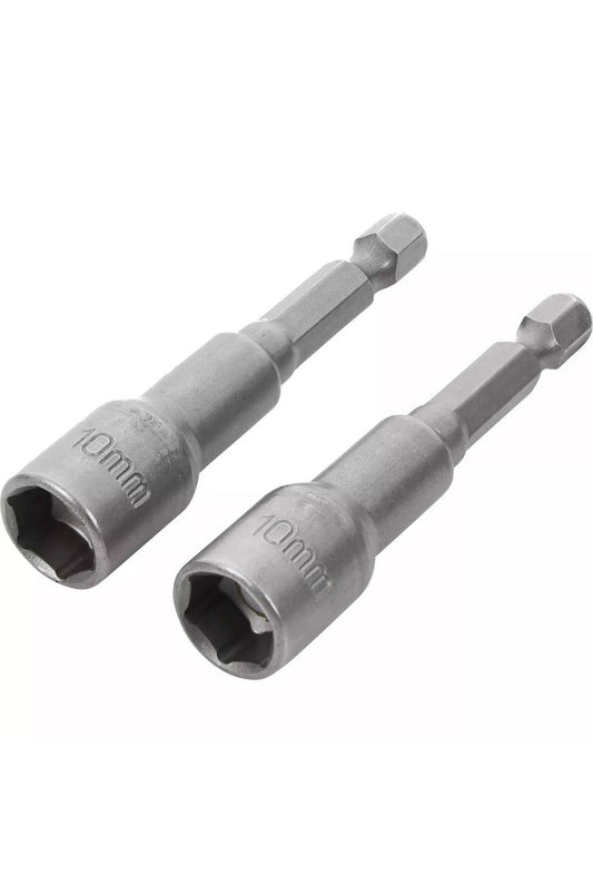 2 Piece 10mm Magnetic Nut Tek Screw Socket Drivers 1/4" Quick Change Hex Shank
