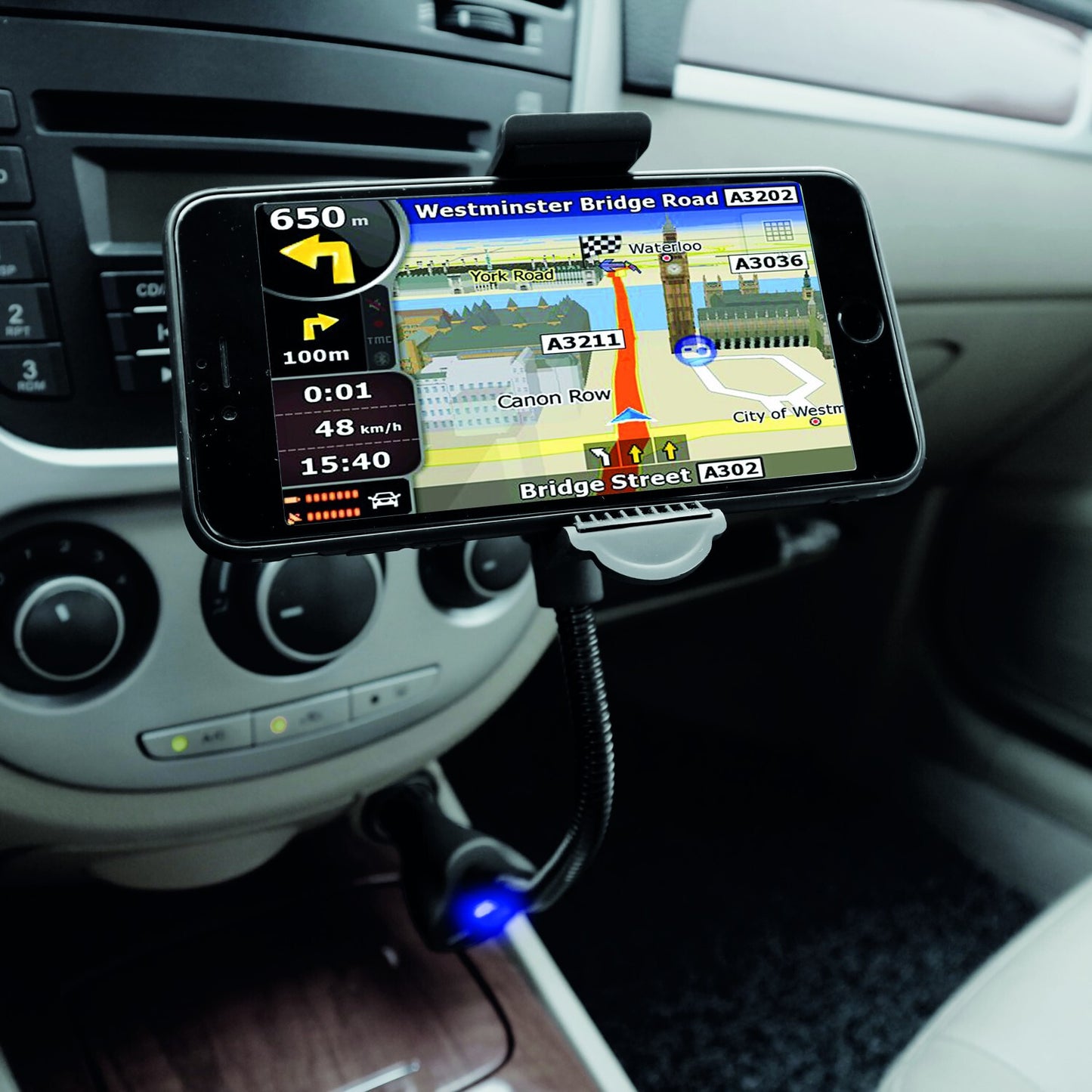 2-Port In-Car USB Charger & Holder, 5V, 2.1A - SIMPLY PH006