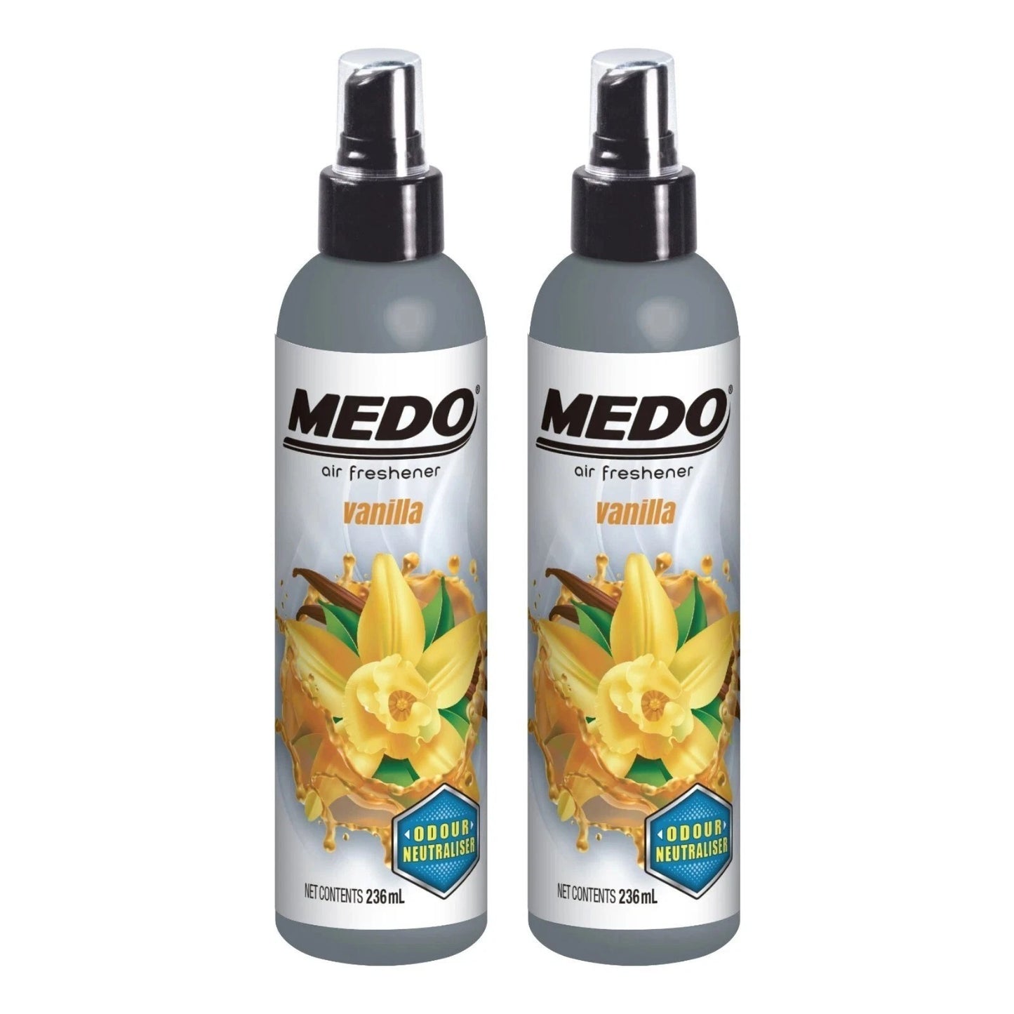 2 x Medo Pump Spray Odour Neutraliser Car Air Freshener Scent- Vanilla