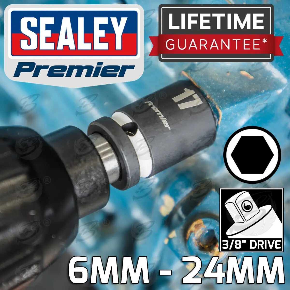 SEALEY DEEP & SHALLOW IMPACT SOCKET Set 3/8"Dr 36pc 6mm-24mm 6pt Hex Sockets Set