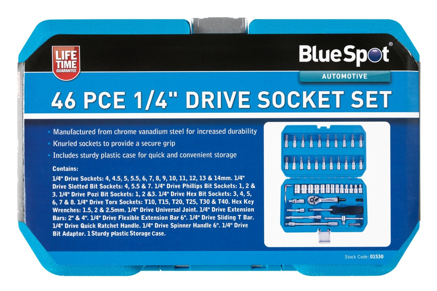 Blue Spot Tools 46 Piece 1/4'' Metric Socket Ratchet Bit Set 4 - 14mm 01530