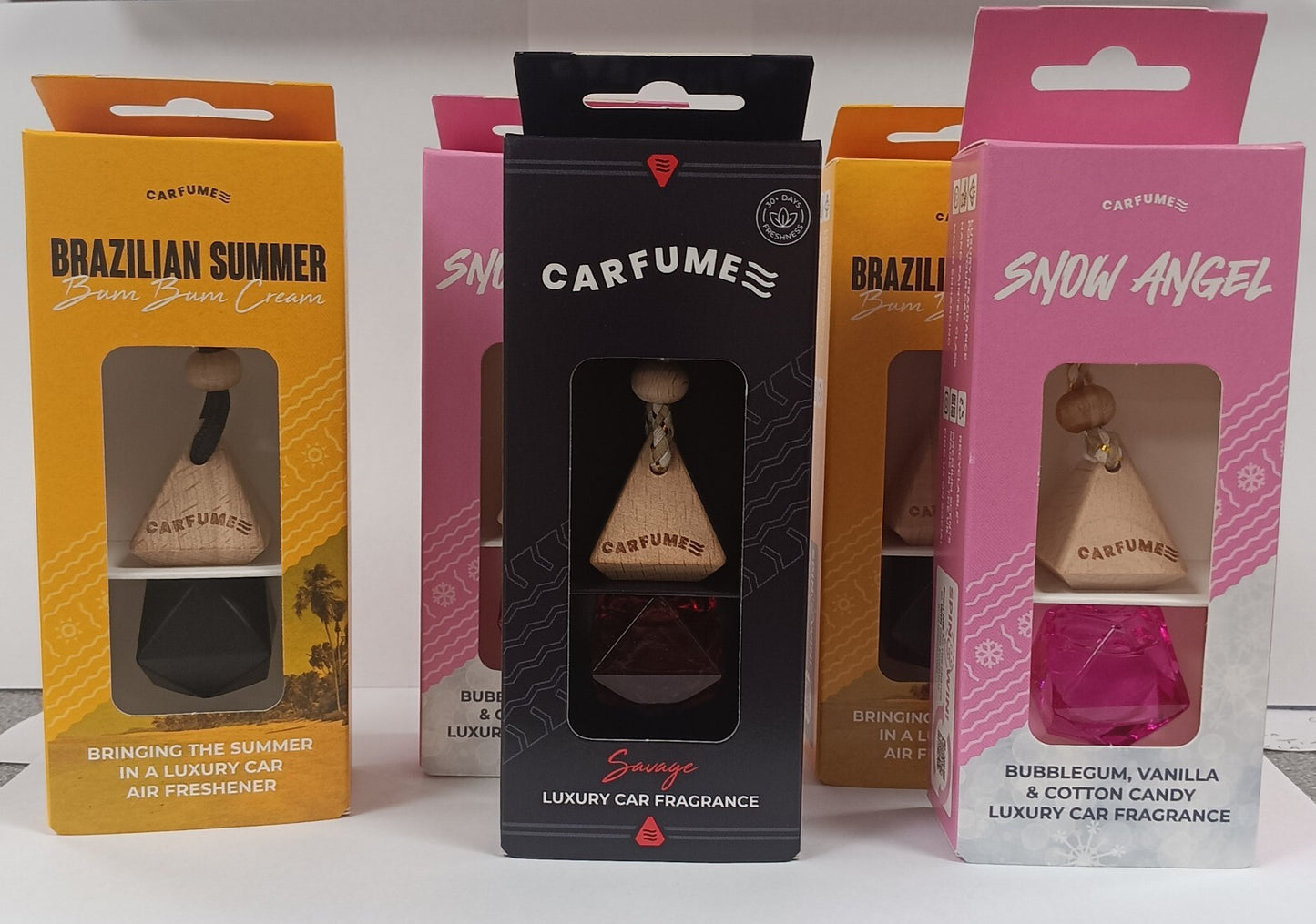 carfume mixed pack of car fragrances snow angel x2 brazilian summer x2 savage x1