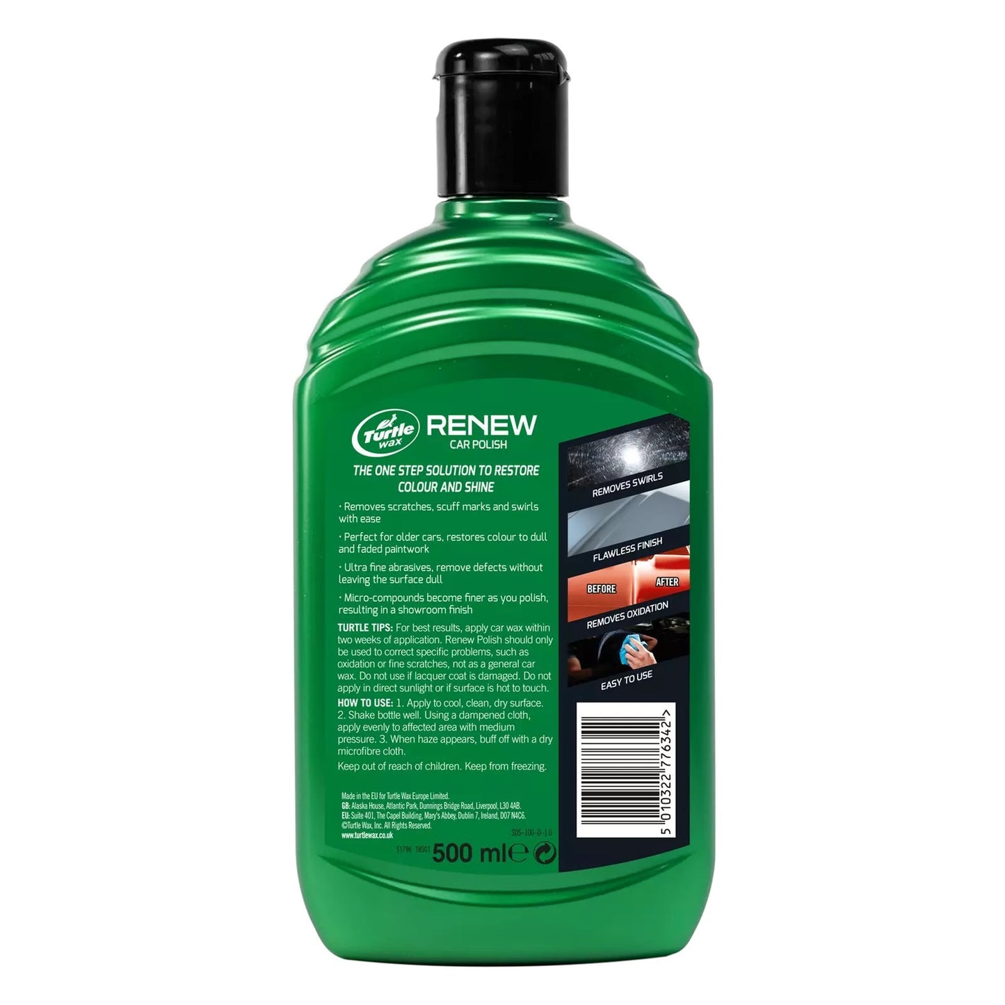 Turtle Wax Renew Liquid Car Polish Fine Scratches Paintwork Remover 500ml