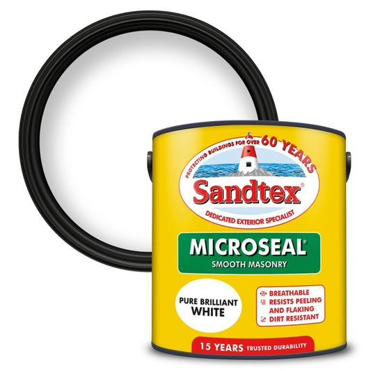 Sandtex Masonry Paint, White, All Colours, 2.5L, Textured & Smooth 122083