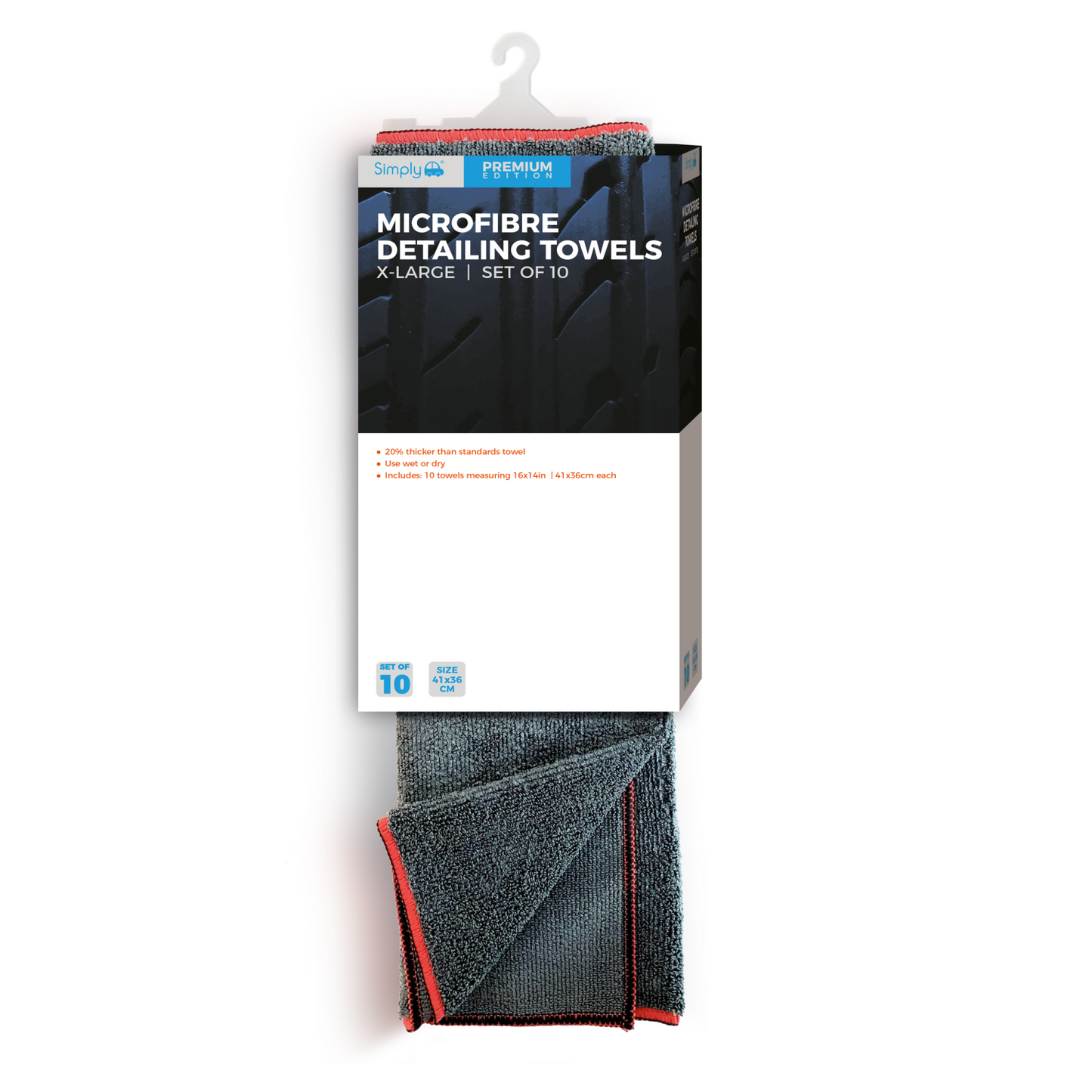 SIMPLY AUTO 10PK PREMIUM X-LARGE MICROFIBRE DETAILING TOWEL 41X36CM CLE015