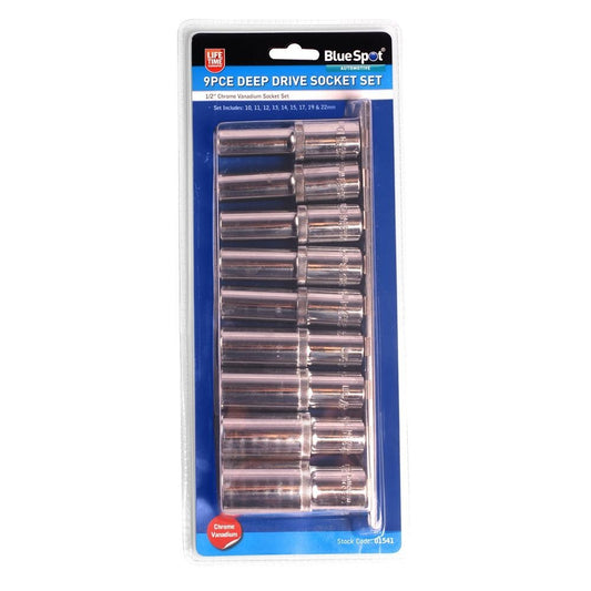1/2" Drive Deep Socket Set Long Reach Metric Sockets 10-22mm 9pc 6 Point Hex