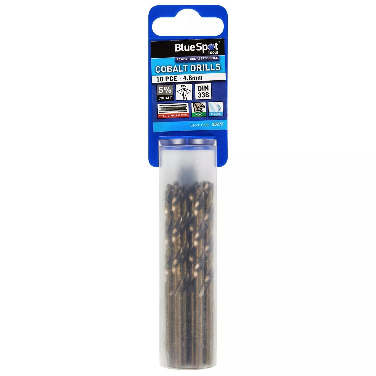 BlueSpot 4.8mm Metal HSS Cobalt Drill Bits Set 10Pcs Pack for Steel Wood Plastic