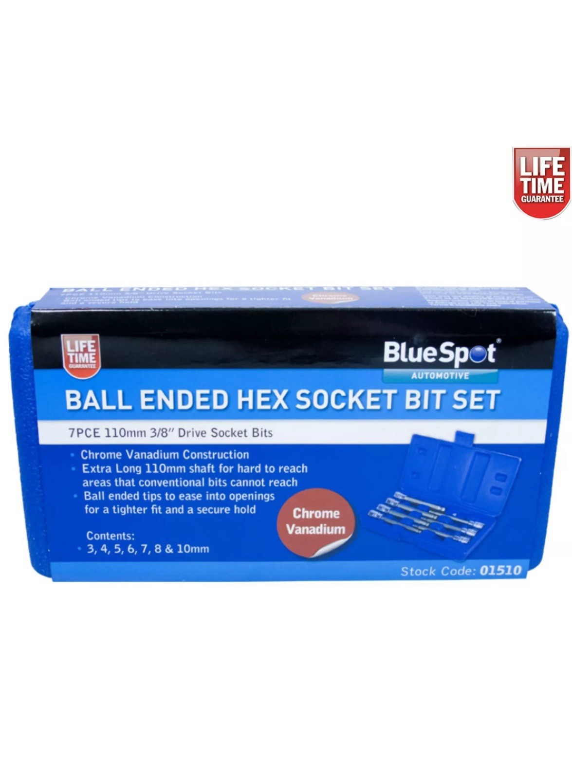 BlueSpot Ball End Hex Allen Key Long Reach Socket Set 7 Pc 3/8 Inch Drive