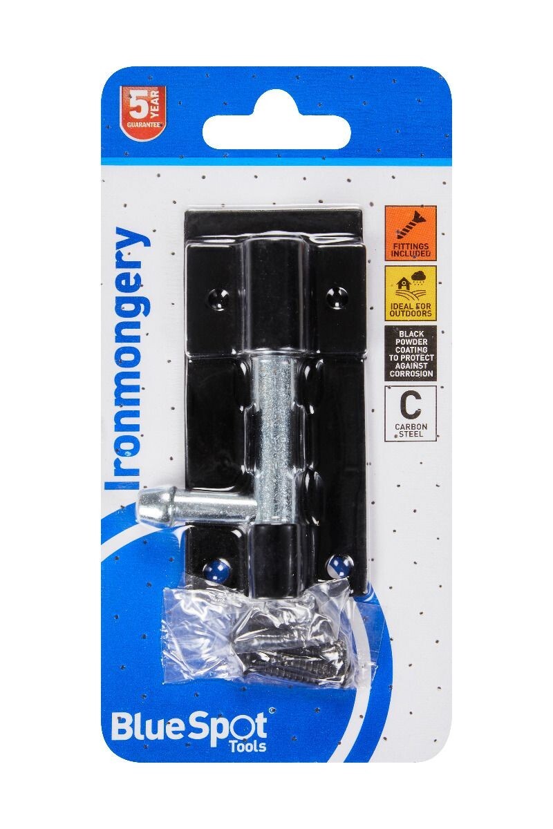 Blue Spot Tools Ironmongery 76mm Black Powder Coated Tower Bolt bsp78000