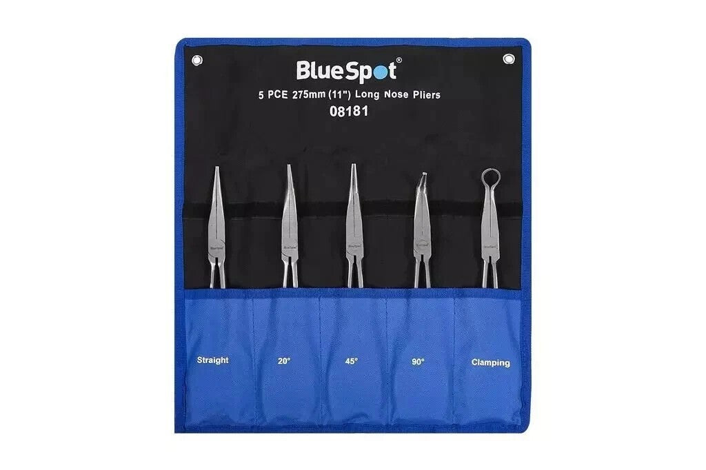 Blue Spot Tools Long Nose Plier 5 Piece Set In Wallet 275mm Soft Grip Handle