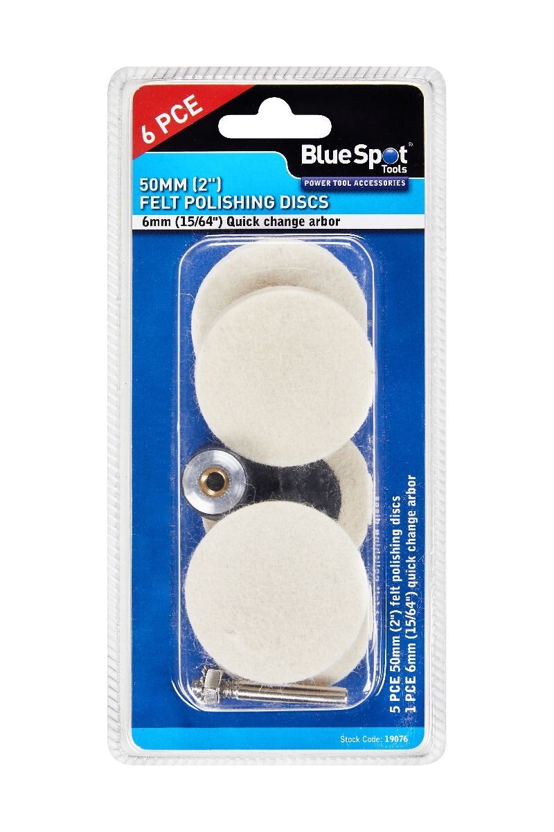 Blue Spot Tools 6 PCE 50mm (2") Felt Polishing Discs bsp19076
