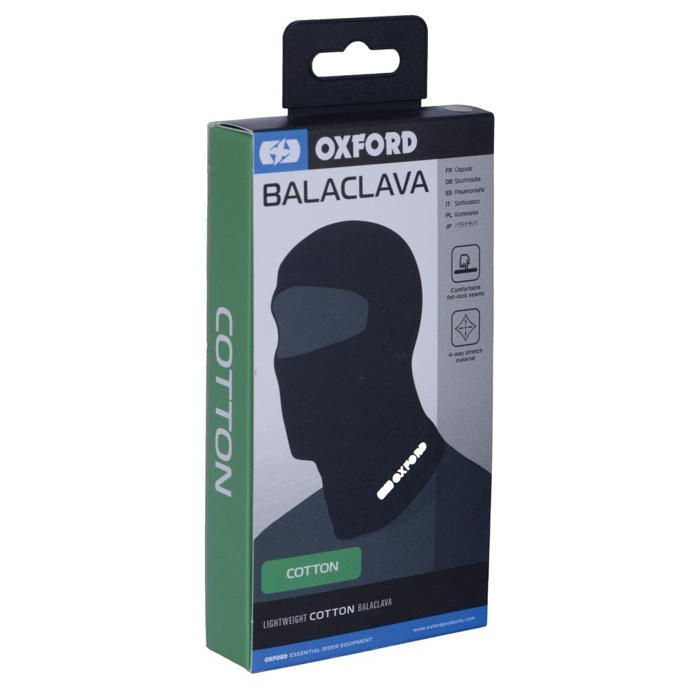 Oxford Cotton Balaclava Lightweight Motorcycle Accessory Black Stretch Comfort