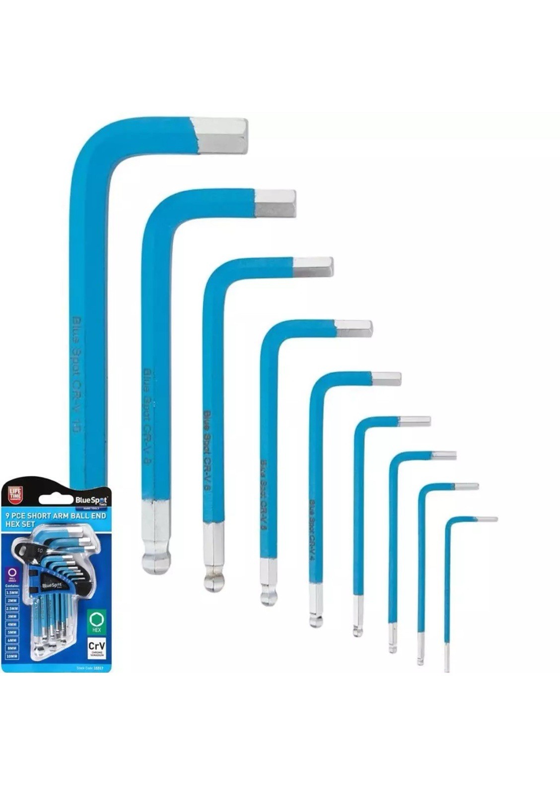 Bluespot 9pc Short Arm Metric Ball Point Hex Allen Key Set Alan 1.5 - 10mm