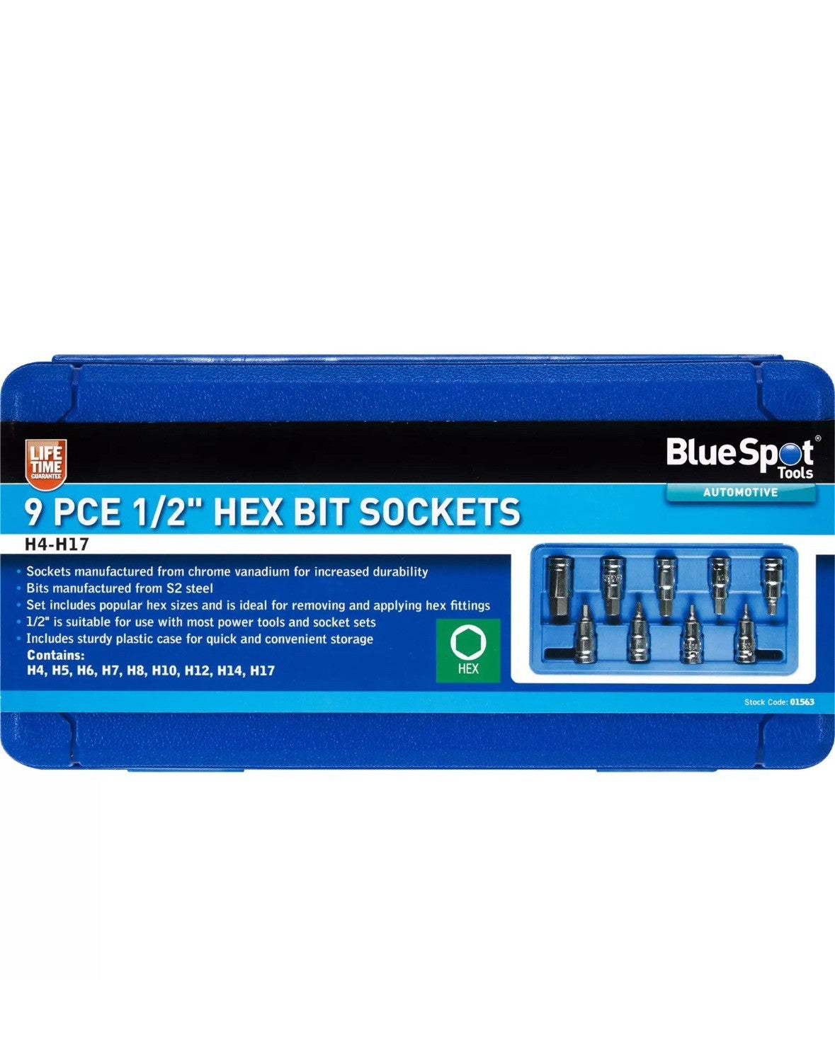 BlueSpot 9pc Metric Hex Bit Allen Key Sockets H4 ? H17 Set 1/2" Drive