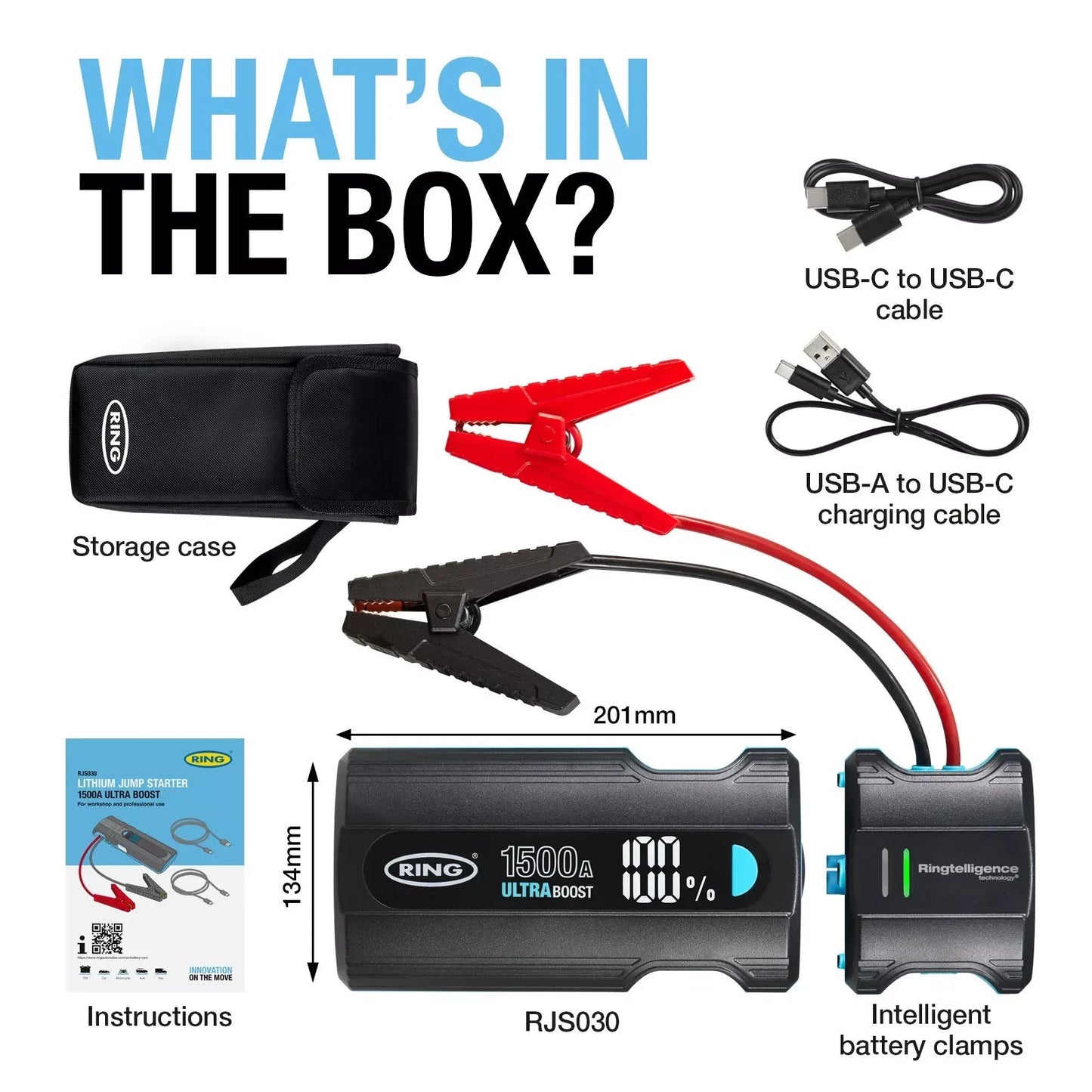 Ring ULTRABOOST 1500 Lithium Car Jump Starter Battery Booster 12v 1500a RJS030