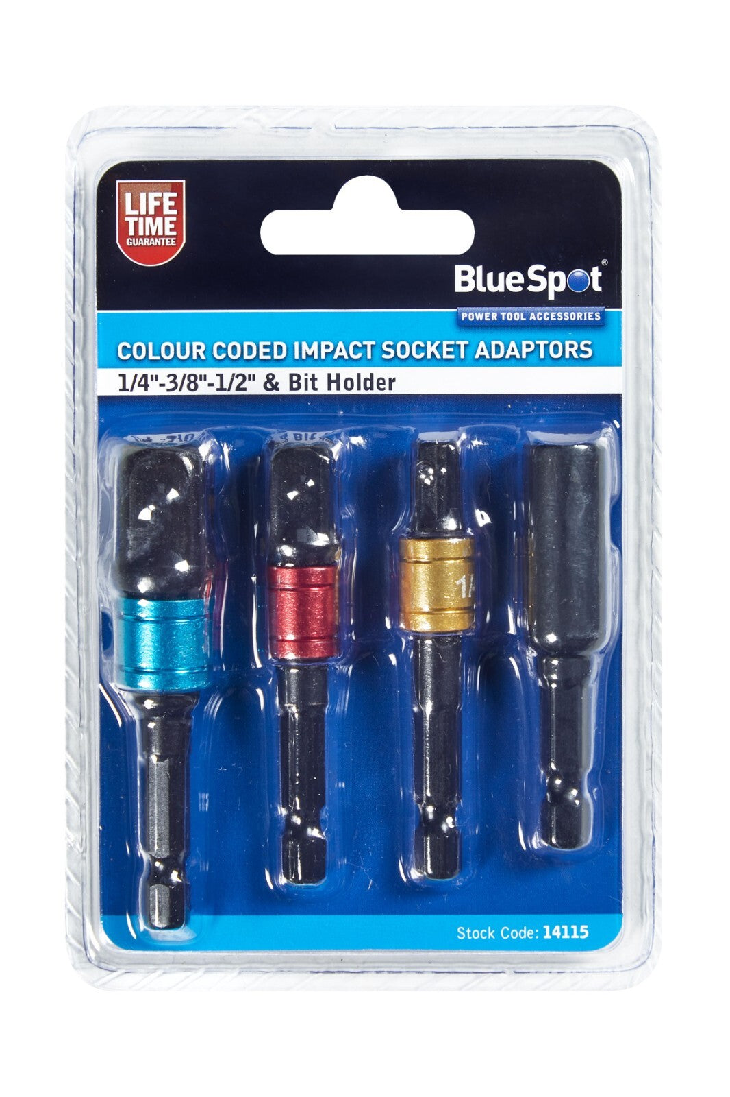 Colour Coded (1/4"-3/8"-1/2") Impact Socket Adaptors & Bit Holder 14115