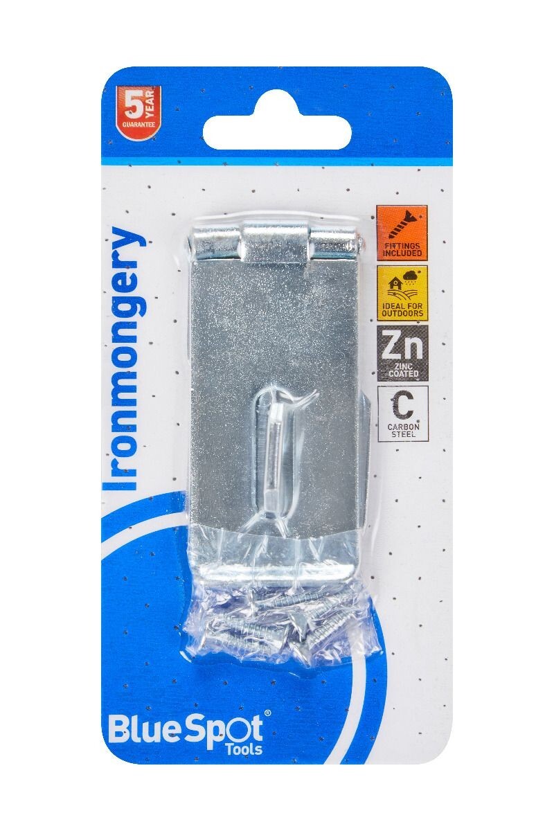 Blue Spot Tools Ironmongery 75mm Zinc Plated Hasp and Staple bsp78053