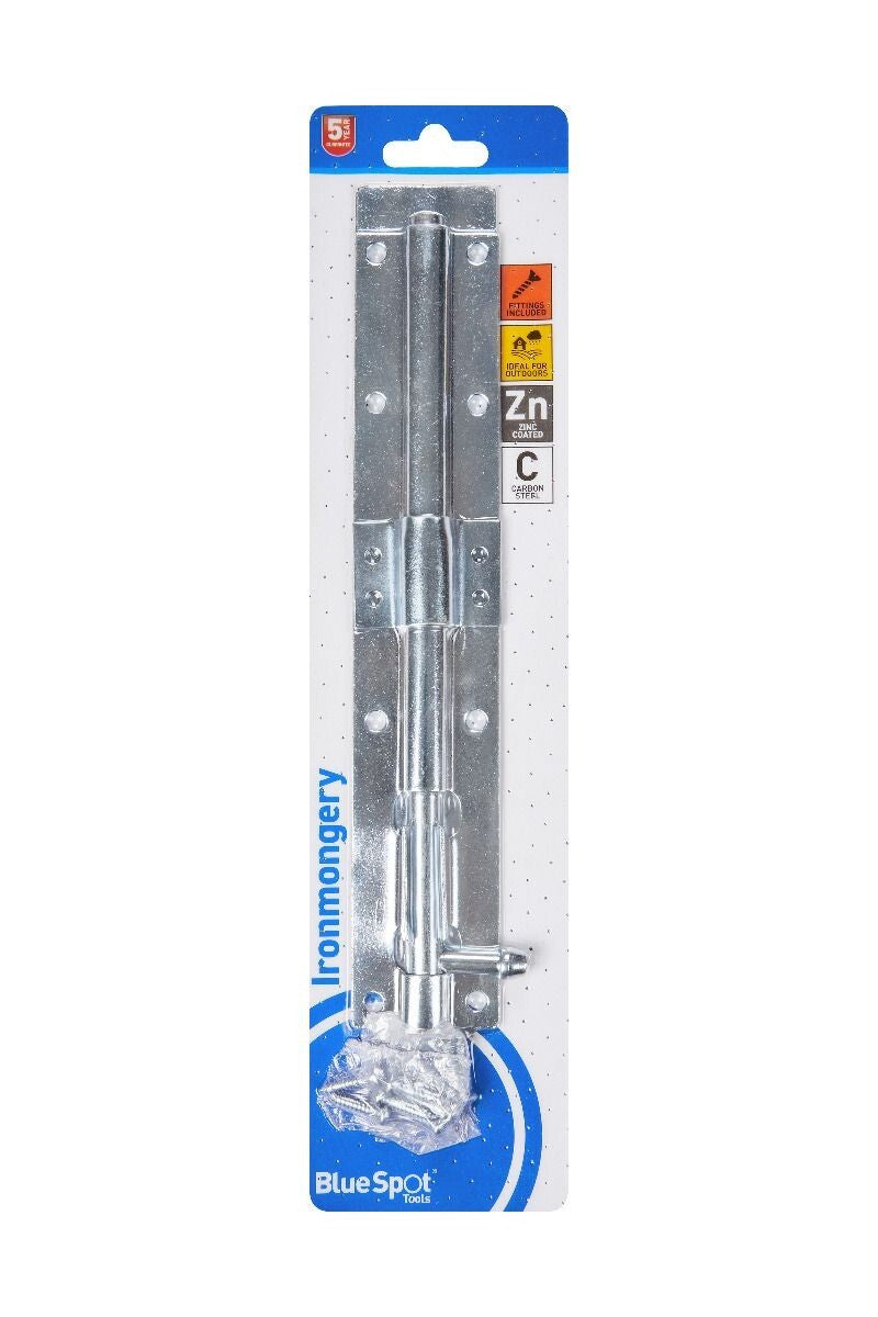 Blue Spot Tools Ironmongery 250mm Zinc Plated Tower Bolt bsp78009