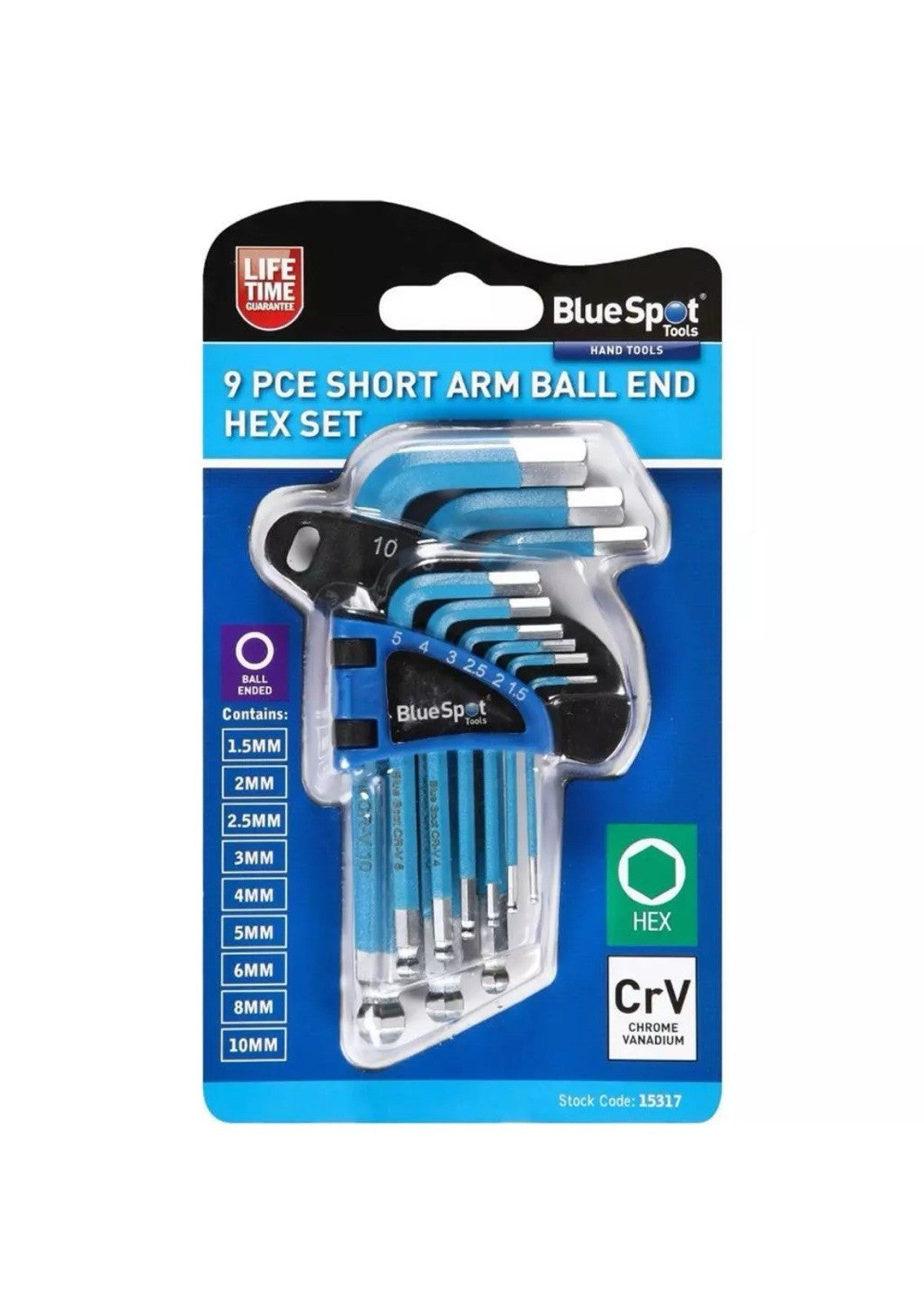 Bluespot 9pc Short Arm Metric Ball Point Hex Allen Key Set Alan 1.5 - 10mm