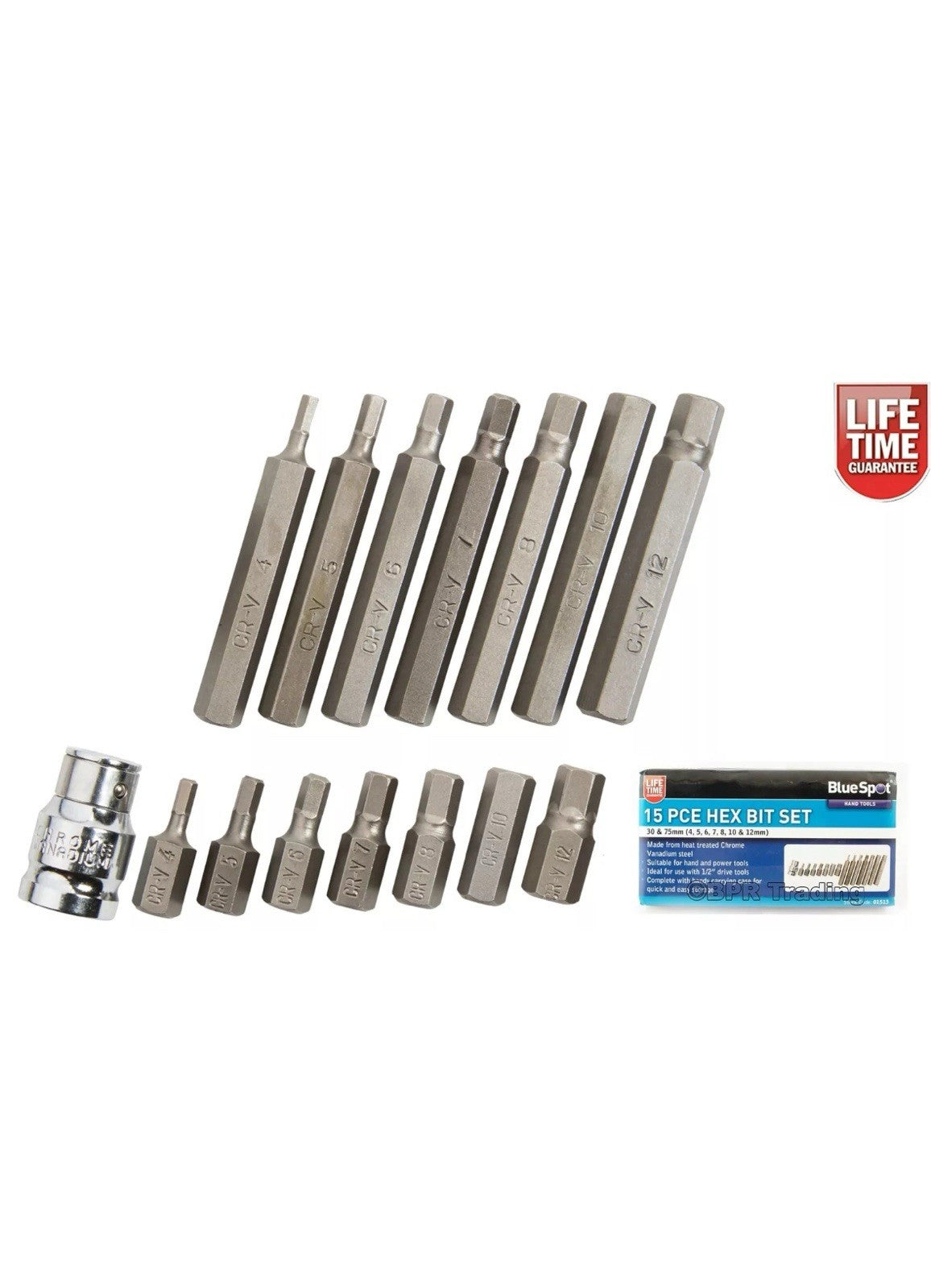 BlueSpot 15pc Allen Key Hex Hexagon 1/2" Drive Bit Socket Set H4 to H12