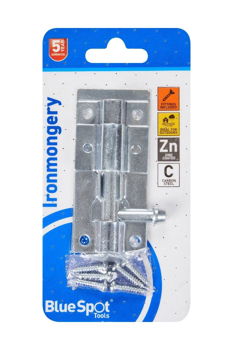 Blue Spot Tools Ironmongery 76mm Zinc Plated Tower Bolt bsp78005